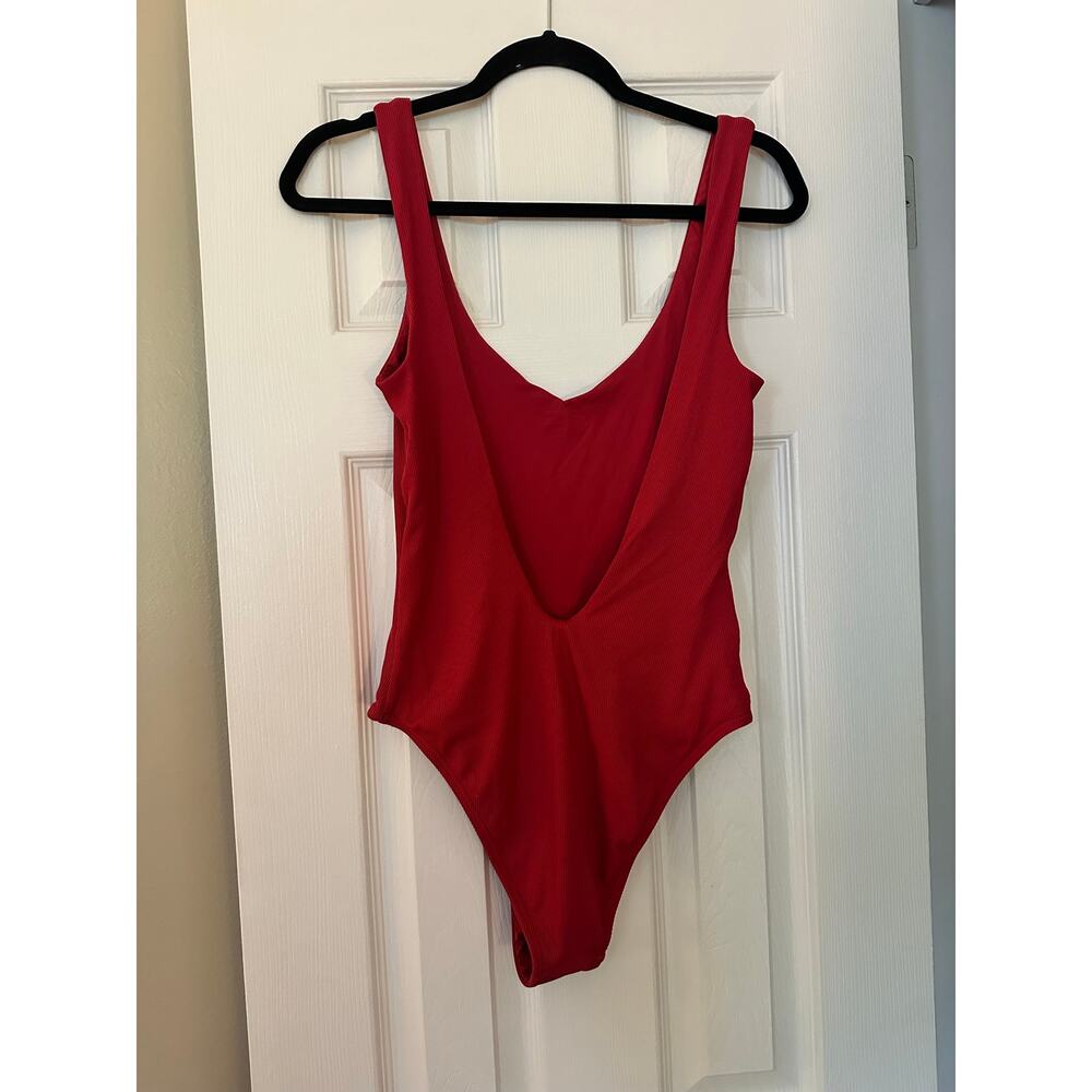 L*Space Arizona One Piece Swimsuit Red Pink Ribbed Low Back Scoop Swimwear 8 - Picture 3 of 6